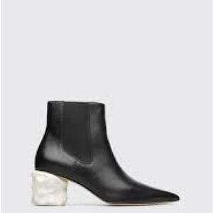 Camper Juanita- Black Leather Ankle Boots with Unique Heel